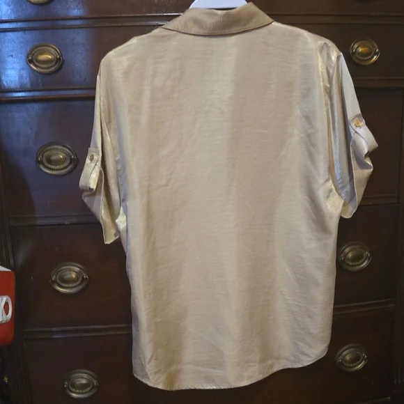 Michael Kors Yellow Short Sleeve Button Down Shirt - Picture 4 of 5